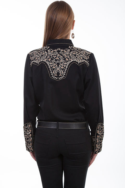 Vintage Inspired Western Shirt Ladies' Scully Two Tone Embroidery Back Black