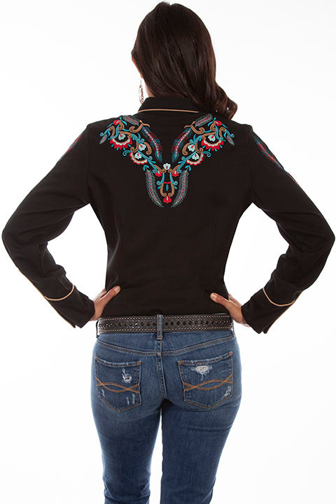 Scully Ladies' PL-878 Vintage Western Embroidered Shirt Black