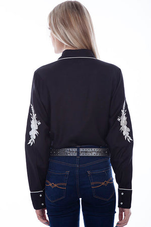 Scully Ladies' Vintage Inspired White Floral Embroidery Back