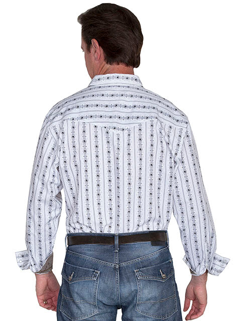 Scully Men's Shirt White Stripe with Skulls Back