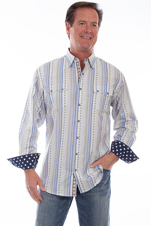 Scully Men's Signature Shirt Collection Blue Star Stripe Front