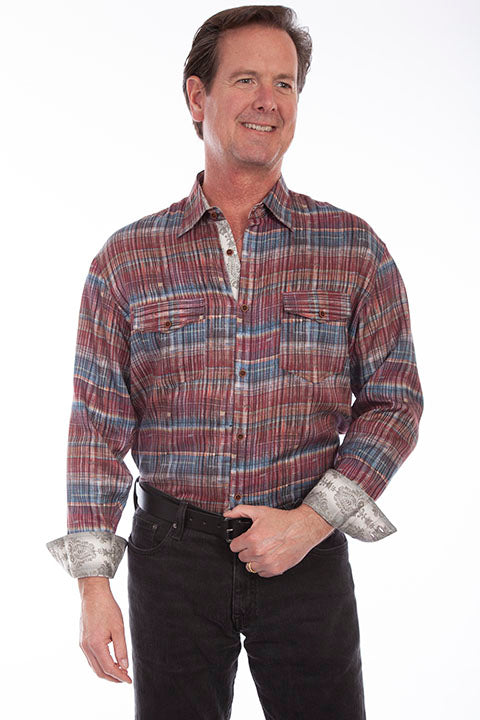 Scully Men's Signature Shirt Collection Brick Stripe Front