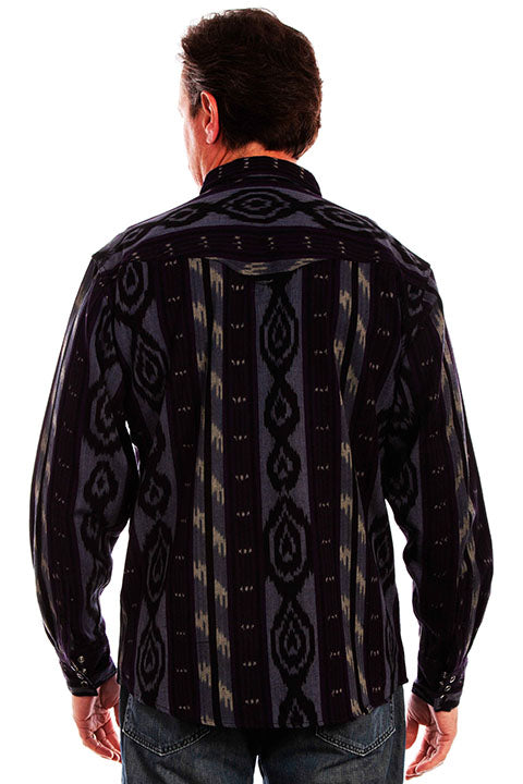 Scully Men's Signature Ikat Blue Pattern Shirt Front