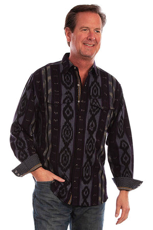 Scully Men's Signature Ikat Blue Pattern Shirt Front