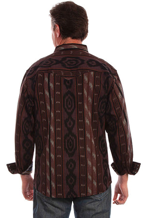 Scully Men's Signature Collection Ikat Pattern Shirt Brown Back