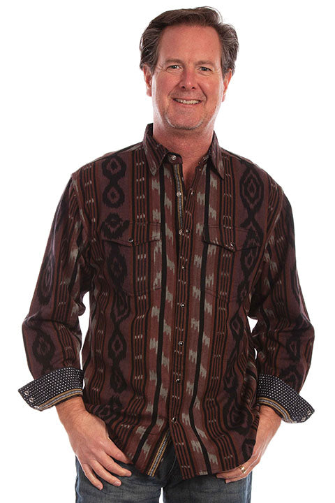 Scully Men's Signature Collection Ikat Pattern Shirt Brown Front