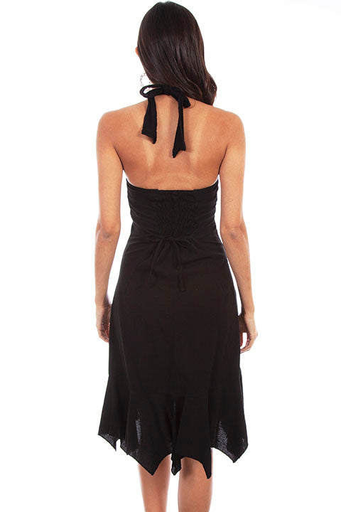 Scully Womens Cantina Collection Halter Dress, Ruffles, Black. Back View