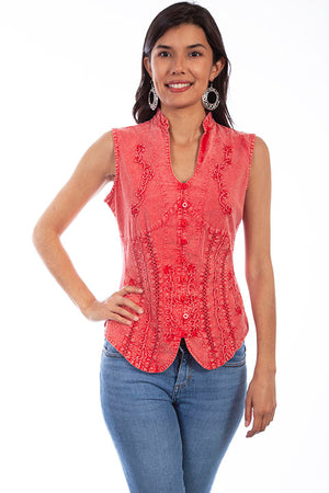 Cantina Collection Brick Cotton Button Front Sleeveless Top Front