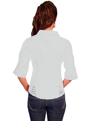 Scully Cantina Collection Women's Elbow Length Sleeve Button Back White