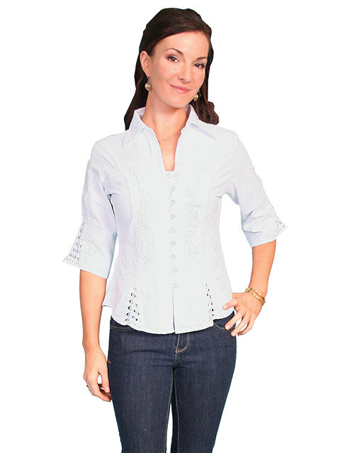 Scully Cantina Collection Women's Elbow Length Sleeve Button Front White