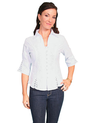 Scully Cantina Collection Women's Elbow Length Sleeve Button Front White