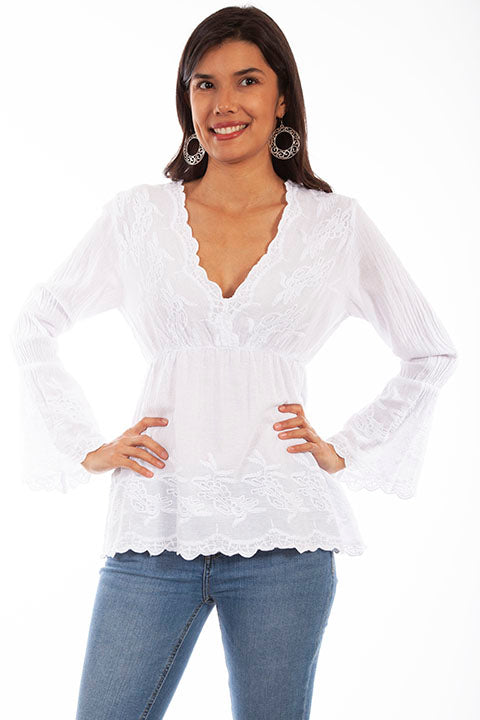 Cantina Collection Pullover with Long Bell Sleeves White Front