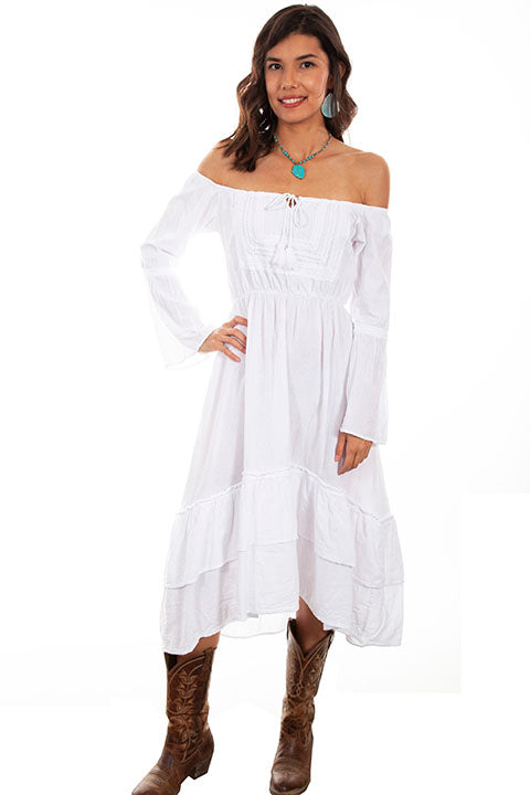 Scully Cantina Collection Embroidered Bodice Off The Shoulder Dress White Front