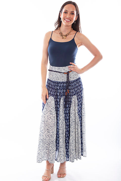 Scully Ladies' Blue Print Maxi Skirt Front