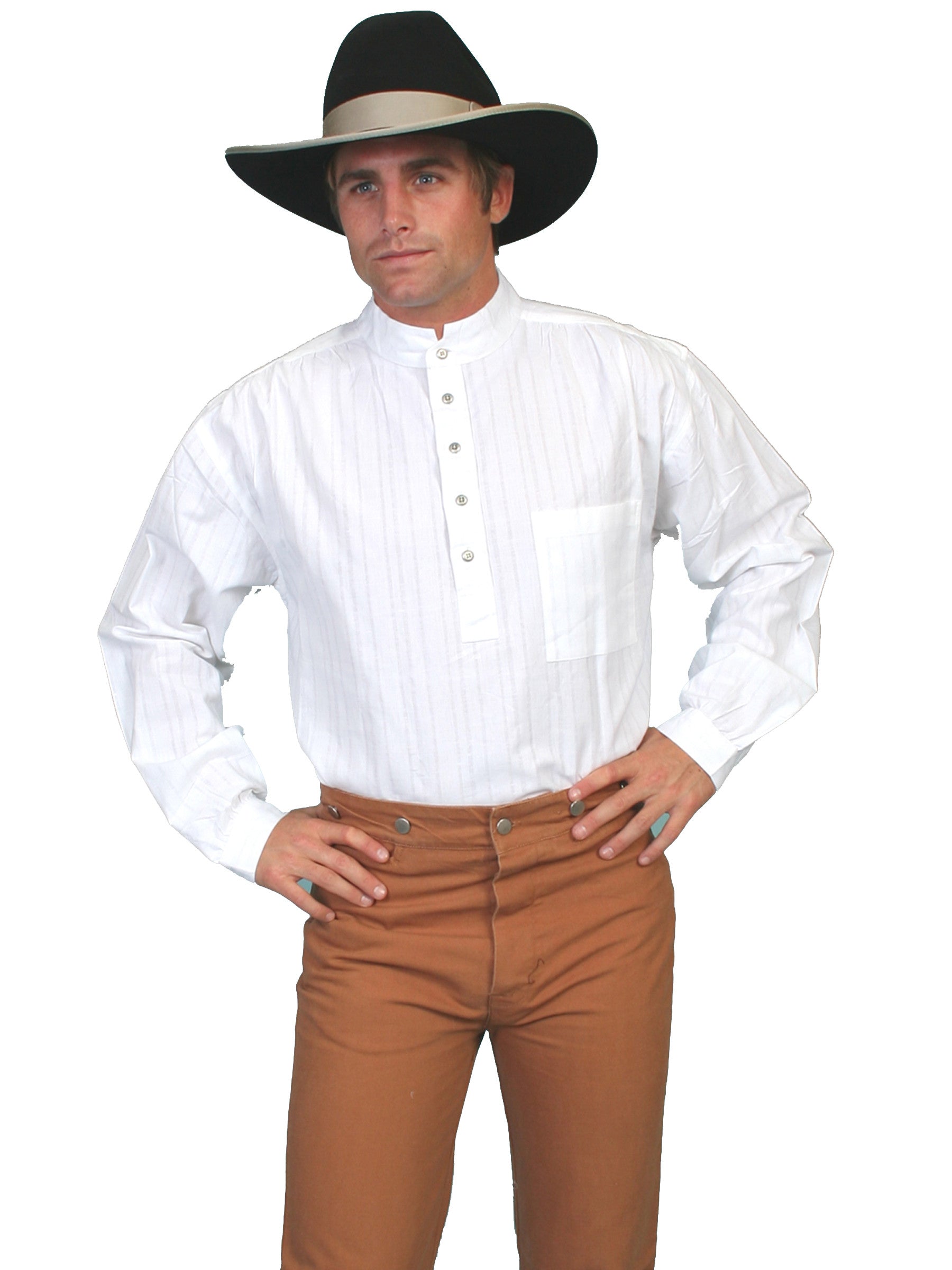 Scully Mens Rangewear Old West Shirt Banded Collar Light Weight White Front
