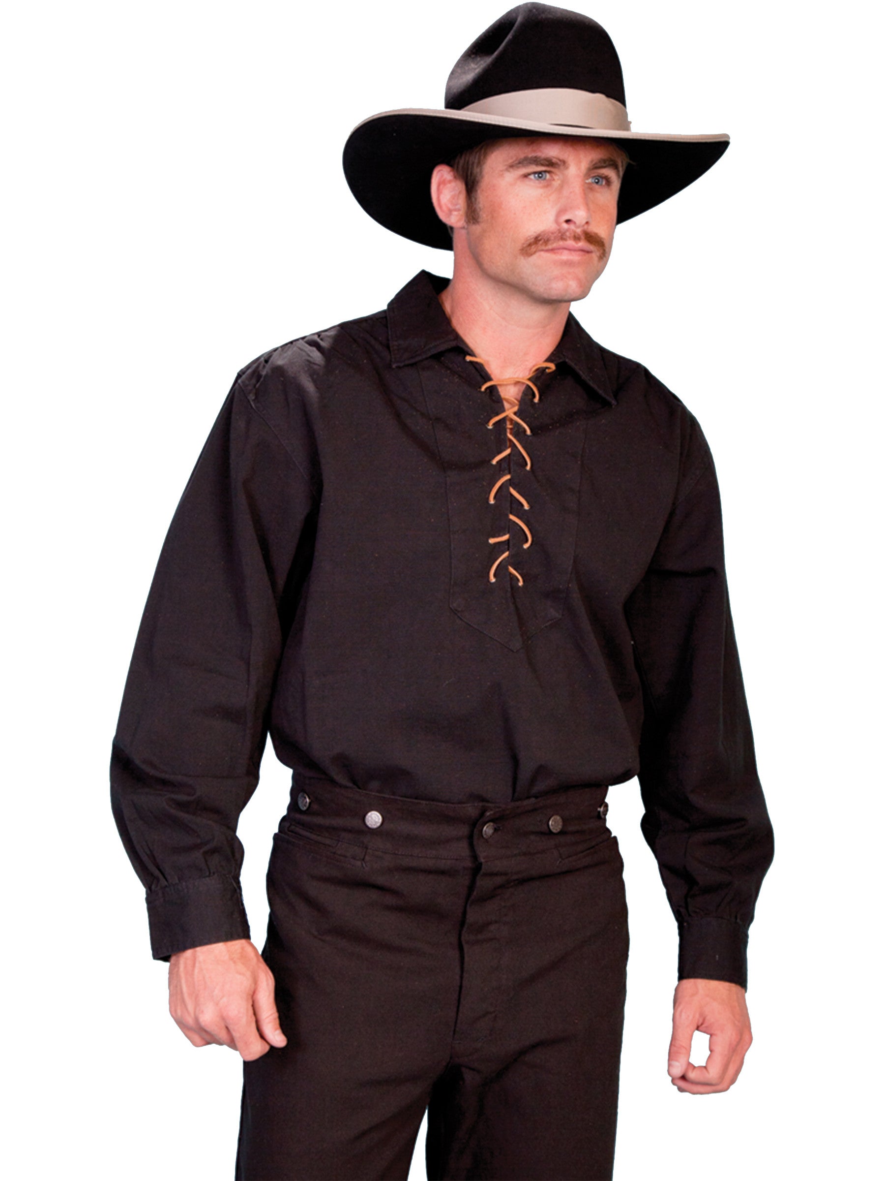 Scully Men's Old West Rangewear Lace Up Pullover Shirt Black Front