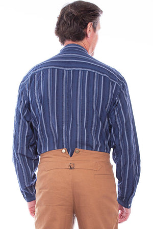 Scully Rangewear Old West Men's Shirt Stripe Star Buttons Blue Back