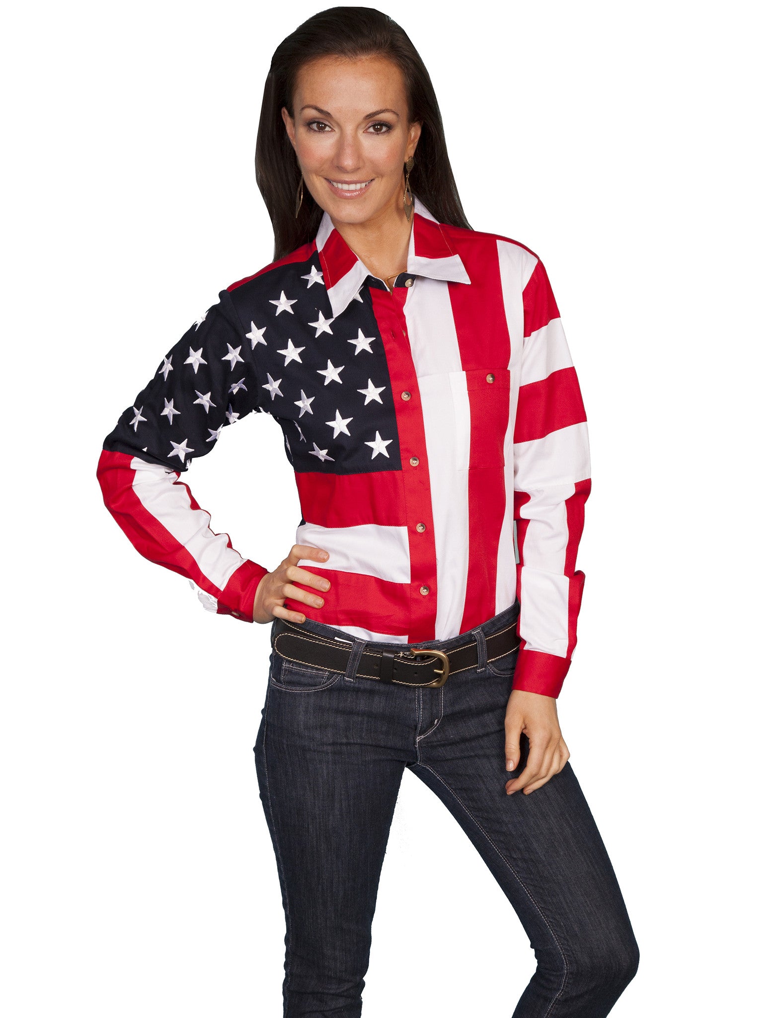 Women's Western Shirt Collection: Scully Patriot Stars and Stripes Long Sleeves