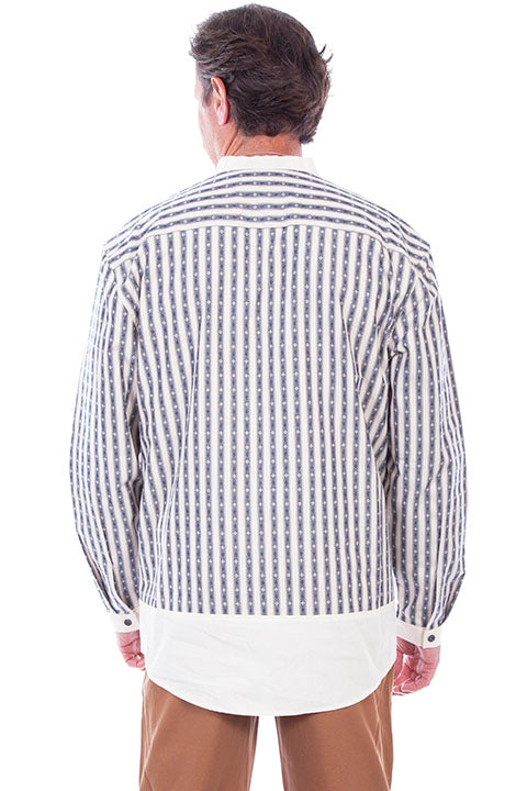 Scully Men's Old West Rangewear Pullover Blue Stripe Shirt Front