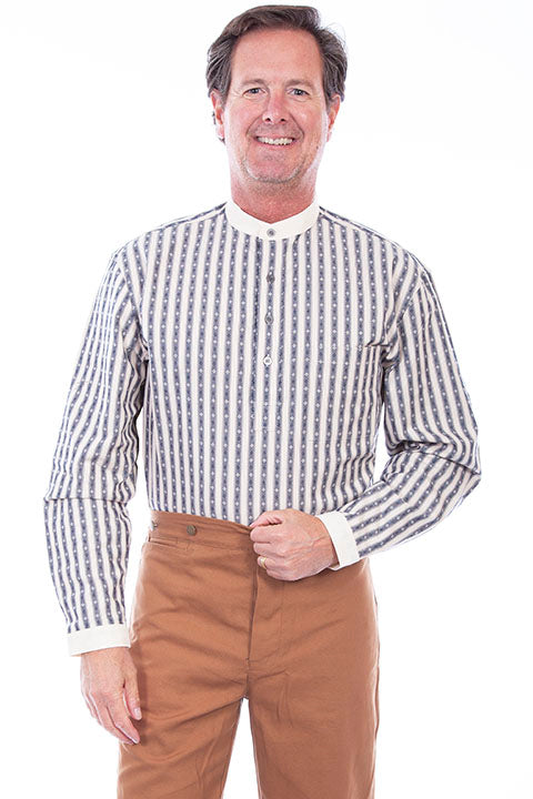 Scully Men's Old West Rangewear Pullover Blue Stripe Shirt Front