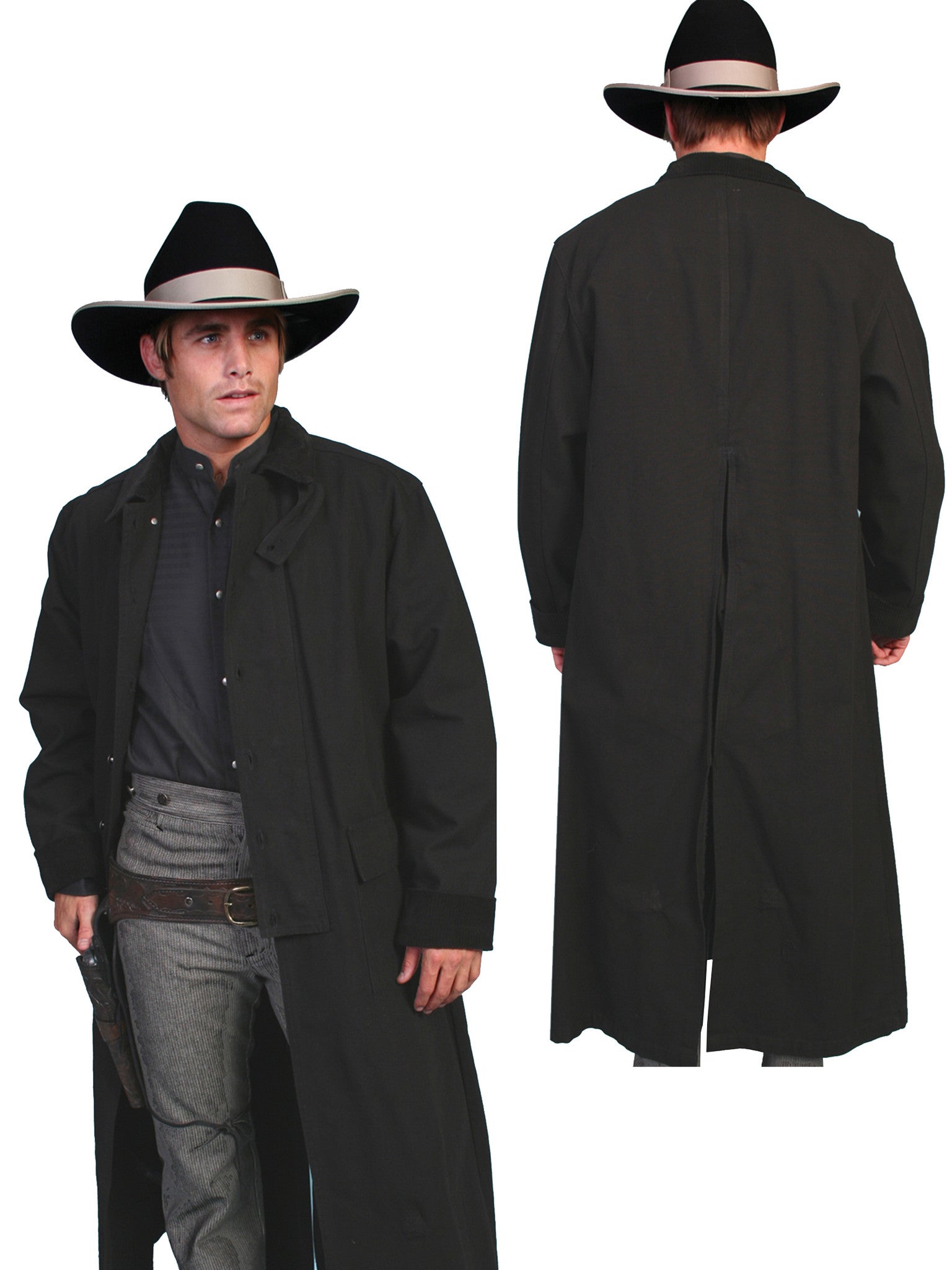 Mens Scully Old West Rangewear Canvas Duster Front and Back Black