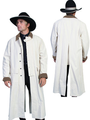 Mens Scully Old West Rangewear Canvas Duster Front and Back Natural