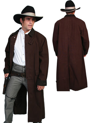 Mens Scully Old West Rangewear Canvas Duster Front and Back Walnut