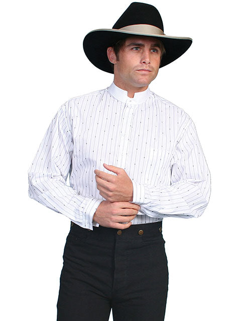 Scully Men's Old West Rangewear Tombstone Collar Shirt Black with White Stripes Front
