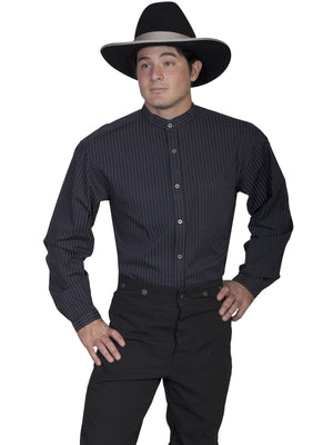 Scully Men's Rangewear Old West Shirt Tone on Tone Stripes Black Front