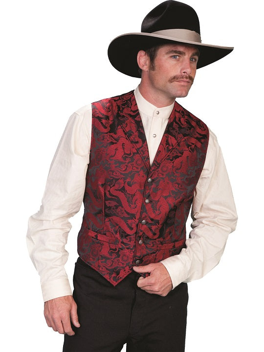 Scully Men's Old West Rangewear Dragon Red Print Vest
