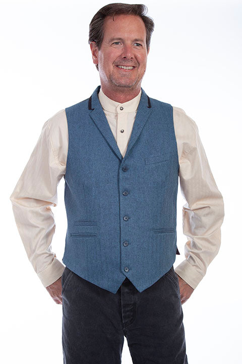 Scully Men's Rangewear Blue Herringbone Vest Front