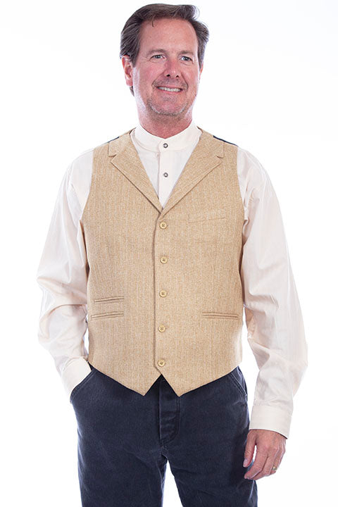 Scully Old West Men's Rangewear Herringbone Stripe Wheat Vest Front