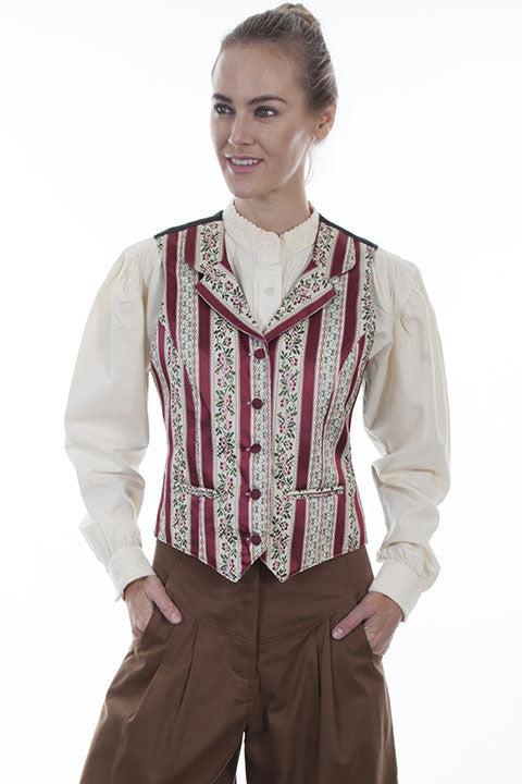 Scully Ladies Rangewear Old West Collection Floral Stripe Vest Front