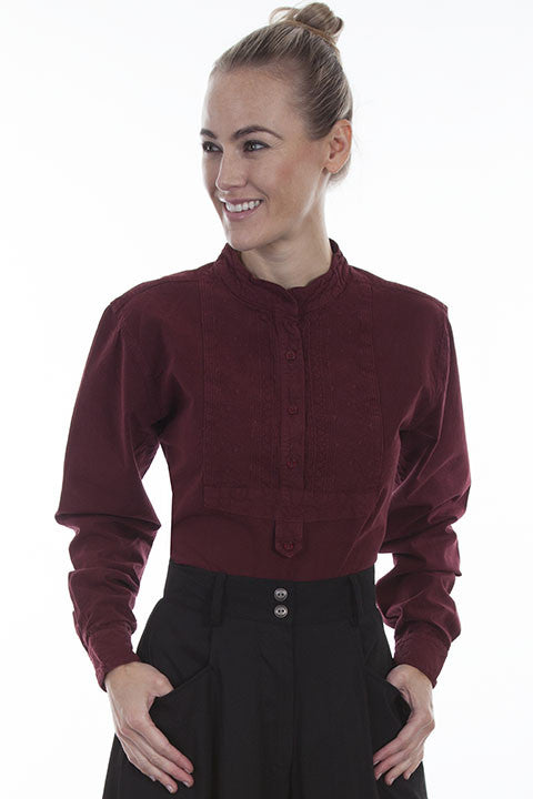 Scully Ladies Rangewear Blouse with Embroidered Bib Burgundy Front