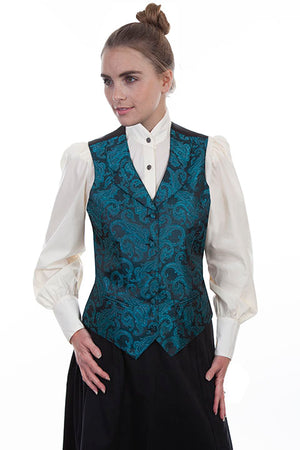 Scully Ladies' Old West Rangewear Vest Teal Paisley Front