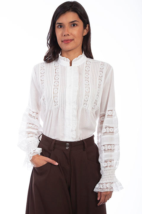 Scully Ladies' Old West Rangewear Poet Blouse White Front RW613