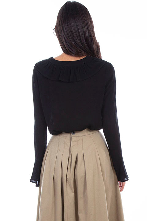 Scully Ladies' Rangewear Laced Up Ruffle Front Blouse Black Front RW614