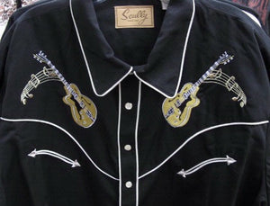 Vintage Inspired Western Shirt Mens Cars & Guitars Black Details Front S-4XL