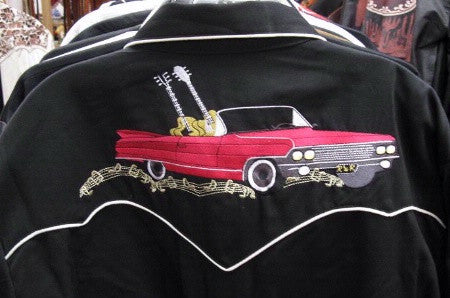 Vintage Inspired Western Shirt Mens Cars & Guitars Black Back S-4XL