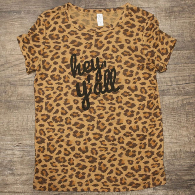 Original Cowgirl Clothing Ladies' T-Shirt Hey Y'all Leopard
