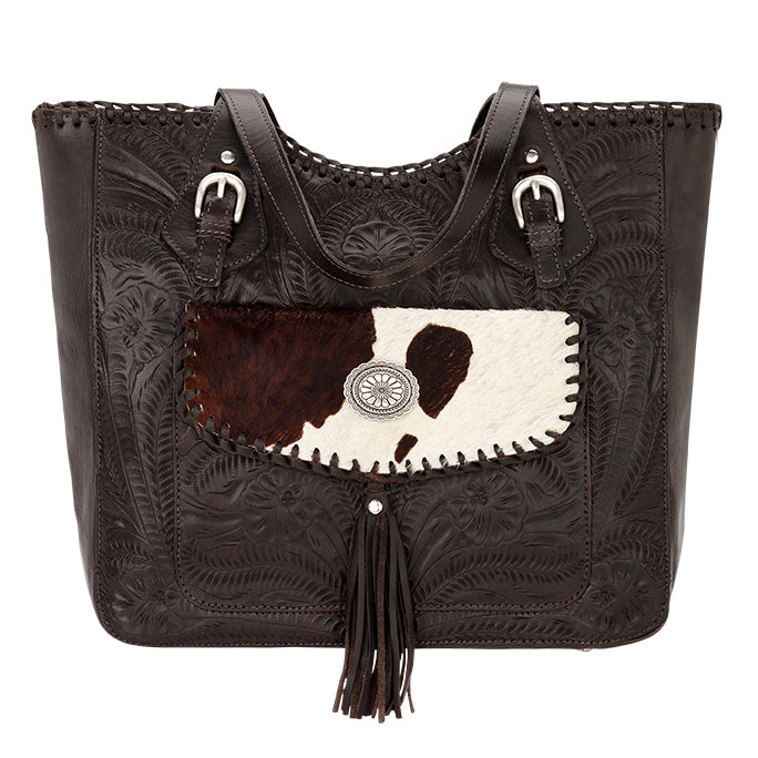 American West Handbag, Annie's Secret Collection, Tote, Pocket, Front Charcoal Brown