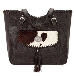 American West Handbag, Annie's Secret Collection, Tote, Pocket, Front Chocolate with Pony Print