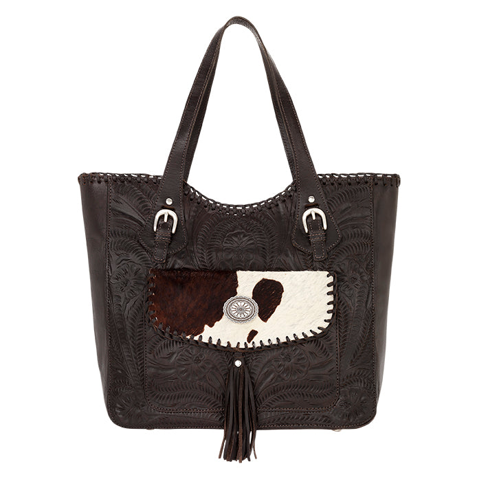 American West Handbag, Annie's Secret Collection, Tote, Pocket, Front Chocolate with Pony Print