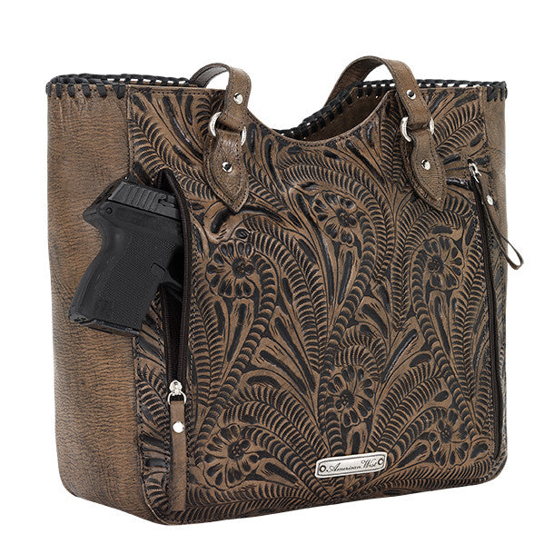 American West Handbag, Annie's Secret Collection, Tote, Pocket, Gun Charcoal Brown 