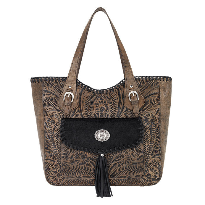 American West Handbag, Annie's Secret Collection, Tote, Pocket, Front Charcoal Brown