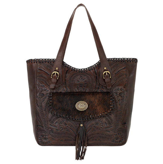 American West Handbag, Annie's Secret Collection, Tote, Pocket, Front Chocolate Brown