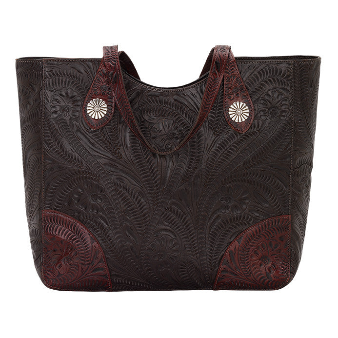 American West Handbag, Annie's Secret, Tote, Tooled, Front Chocolate