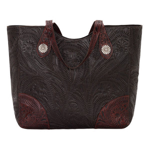 American West Handbag, Annie's Secret, Tote, Tooled, Front Chocolate