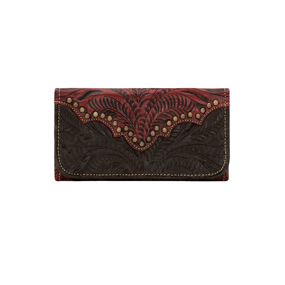 American West Handbag, Annie's Secret, Tri-Fold Wallet, Tooled, Front Chocolate