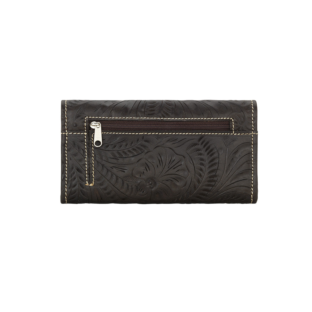 American West Handbag, Annie's Secret, Tri-Fold Wallet, Tooled, Front Antique Brown